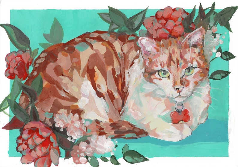Custom Cat Portrait Original Art Tempera Painting Etsy