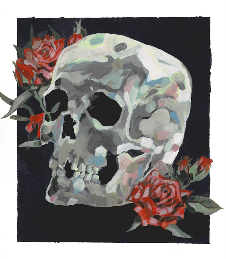 May Death Never Stop You Skull Original Art or Print Tempera Painting image 1