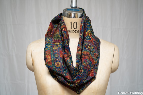 329A Silk infinity scarf made from up cycled kimono silk Eye catching and wonderful to wear