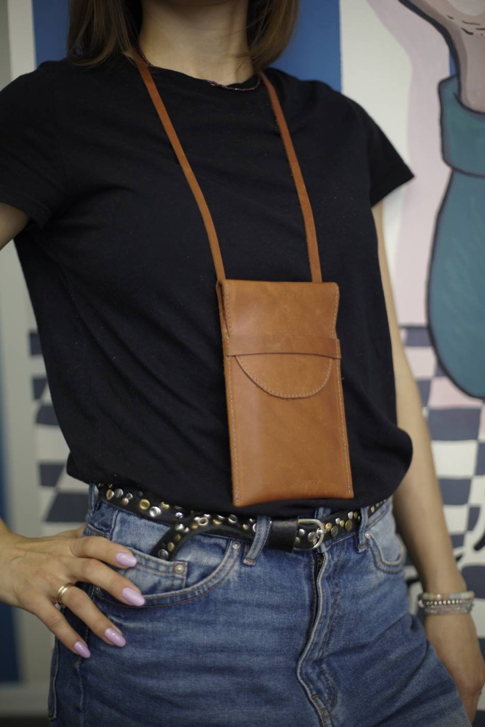 IPhone Neck Pouch iPhone Leather Case Phone Leather Bag Etsy