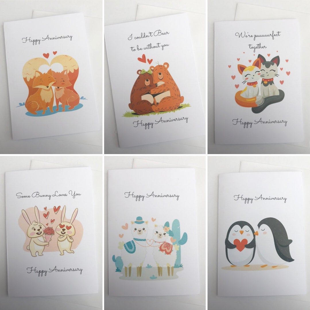 Handmade Cute Animals Anniversary Card Etsy