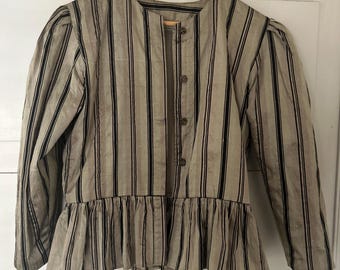 Jaqueta listrada peplum de tafetá de seda dos anos 80