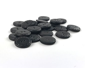Large black leather button 30 mm