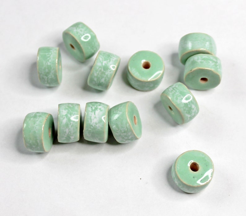 12 Pcs-12mm Mint green handmade ceramic beads for jewelry making