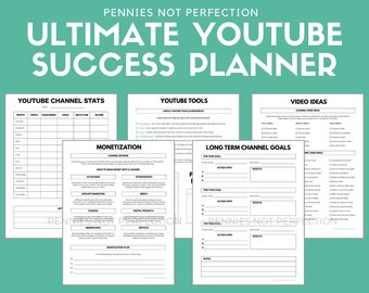 YouTube Success Planner | Printable Guide To YouTube Content & Channel Success | Worksheets, Checklists, Youtuber Planner