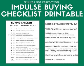 Impulse Spending Purchase Decision Checklist, Stop Impulse Buying Printable