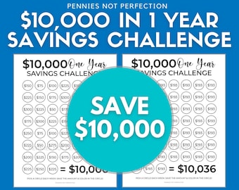 Money Saving Challenge, Save 10,000 Dollars In One Year, 10,000 Dollar Savings Challenge Tracker Printable