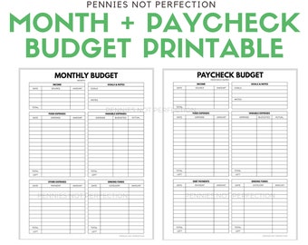 Budget Printable Worksheet Pages | Monthly Budgeting Printable | Monthly & Paycheck Budget Planner Template