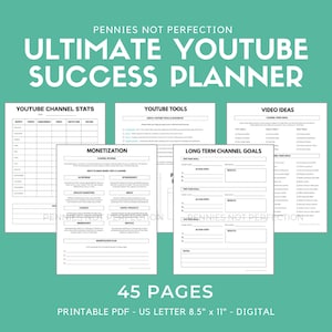 YouTube Success Planner | Printable Guide To YouTube Content & Channel Success | Worksheets, Checklists, Youtuber Planner