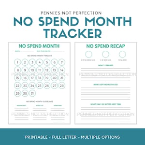 No Spend Month Tracker, No Spend Challenge Printable