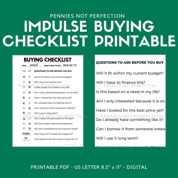 Liste de contrôle de décision d'achat impulsif, arrêtez l'achat impulsif imprimable