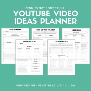 YouTube Video Ideas Planner | Video Series Planner & Checklist Printable | Video Content Ideas Planner Download