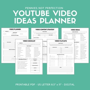 YouTube Video Ideas Planner | Video Series Planner & Checklist Printable | Video Content Ideas Planner Download