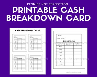 Printable Cash Breakdown Card | Cash BreakDown Count Sheet Printable PDF
