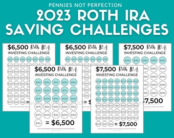 2023 Roth IRA-uitdagingen: investeer 6500 of 7500! Wekelijkse en tweewekelijkse spaaruitdaging, Roth IRA Investing Challenge Tracker afdrukbaar