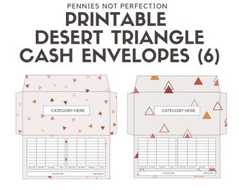 Printable Cash Envelopes Set of 6, Desert Triangle Pattern, Budget Envelopes Printable, Instant Download PDF & PNG Cash Envelope System