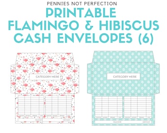 Printable Cash Envelopes Set of 6, Flamingo Hibiscus Patterns, Budget Envelopes Printable, Instant Download PDF & PNG Cash Envelope System