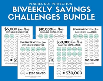 Biweekly Savings Challenge Bundle, Money Tracker Printables (PDF)