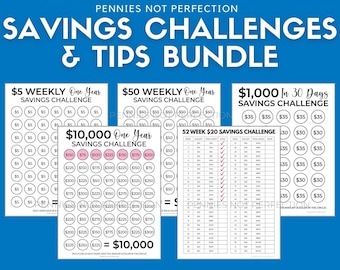 Saving Challenge BUNDLE, Money Saving Challenge, Savings Tracker Printables, Savings Tracker Bundle, Money Saving Challenge Printable