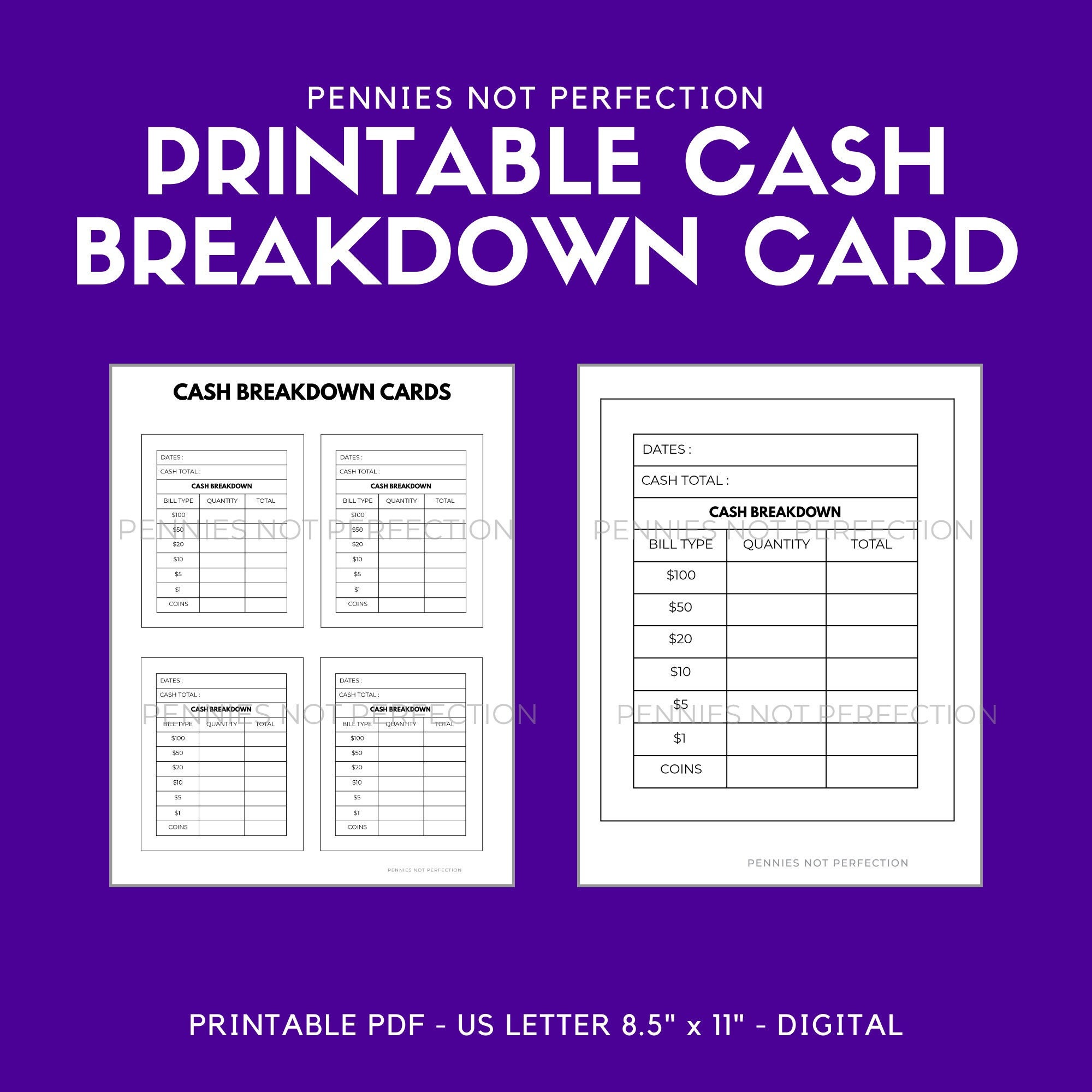 Printable Cash Breakdown Card Cash Breakdown Count Sheet Etsy Australia