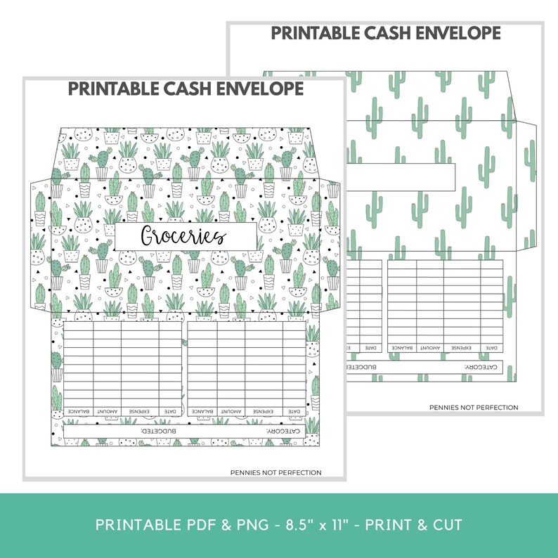 Printable Cash Envelopes Set of 6, Cactus Patterns, Instant Download ...