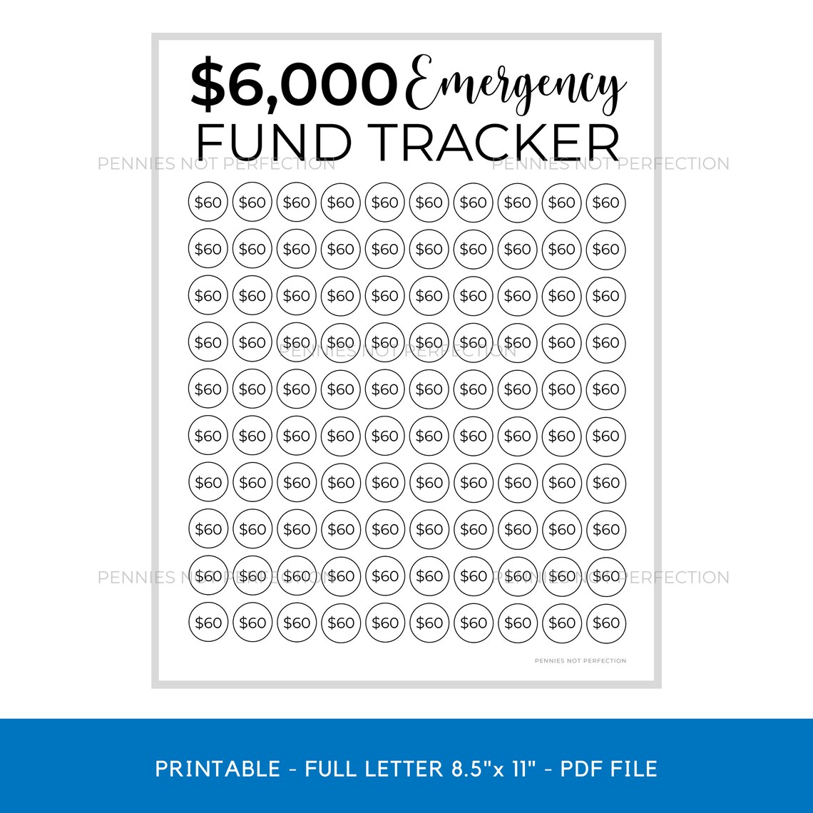 6K Emergency Fund Printable Savings Tracker 6000 Dollar - Etsy