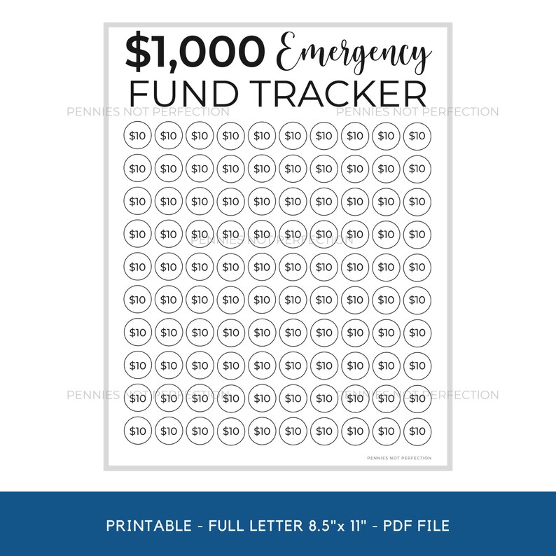 1000 Dollar Emergency Fund Savings Tracker Savings Tracker | Etsy