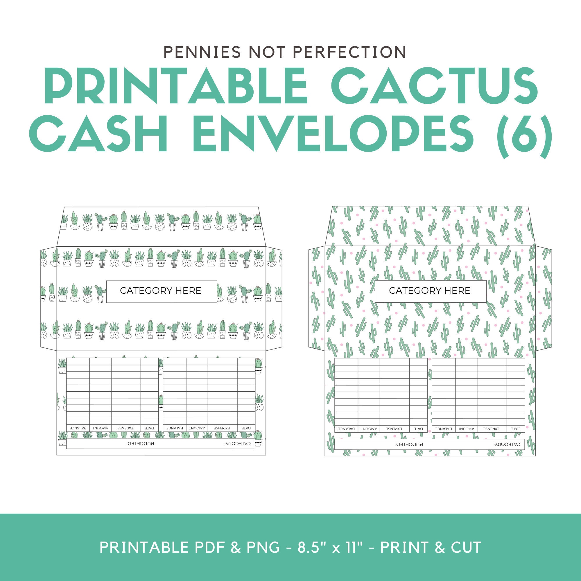 Printable Cash Envelopes Set of 6, Cactus Patterns, Instant Download ...
