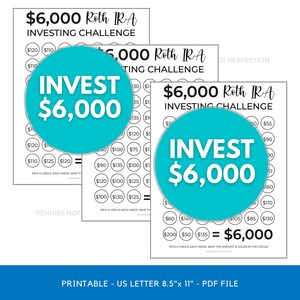 Save 6,000 Dollars Roth IRA In One Year Roth IRA Investing Challenge 6K Savings Tracker Printable imagem 3