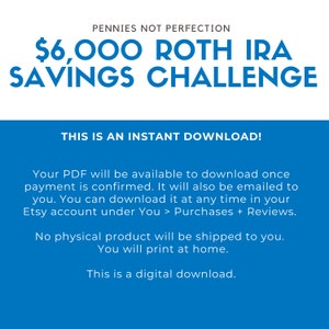 Save 6,000 Dollars Roth IRA In One Year Roth IRA Investing Challenge 6K Savings Tracker Printable image 5