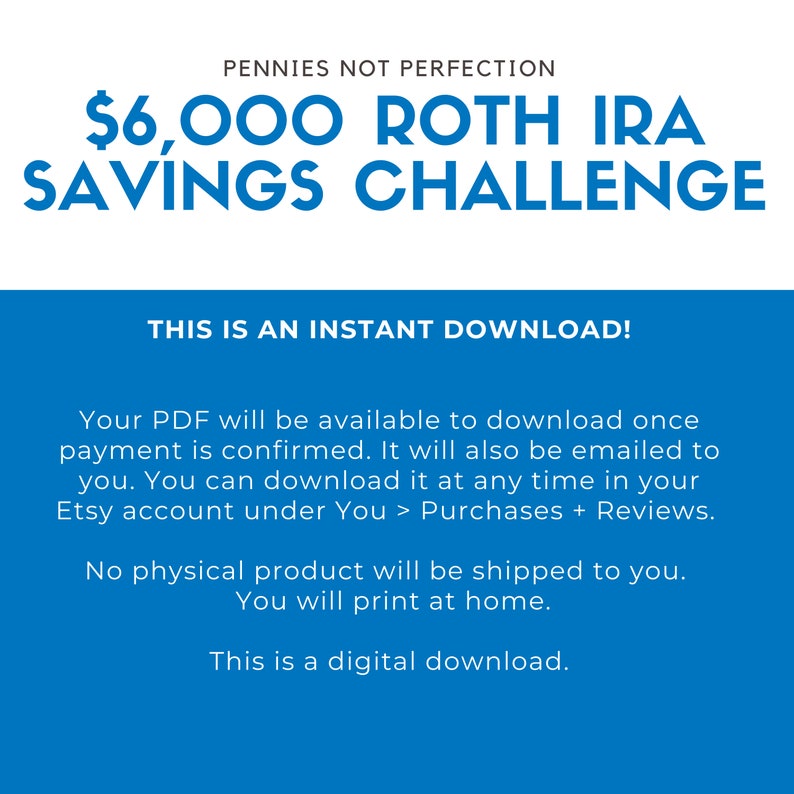 Save 6,000 Dollars Roth IRA In One Year Roth IRA Investing Challenge 6K Savings Tracker Printable imagem 5