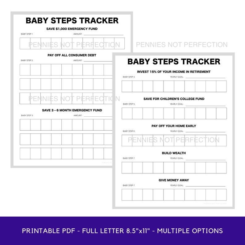 Debt Free Baby Steps Tracker | Dave Ramsey Baby Steps 1-7 Printable PDF ...
