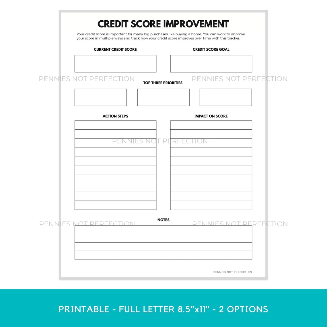 Credit Score Tracker | Credit Score Printable Planner - Etsy