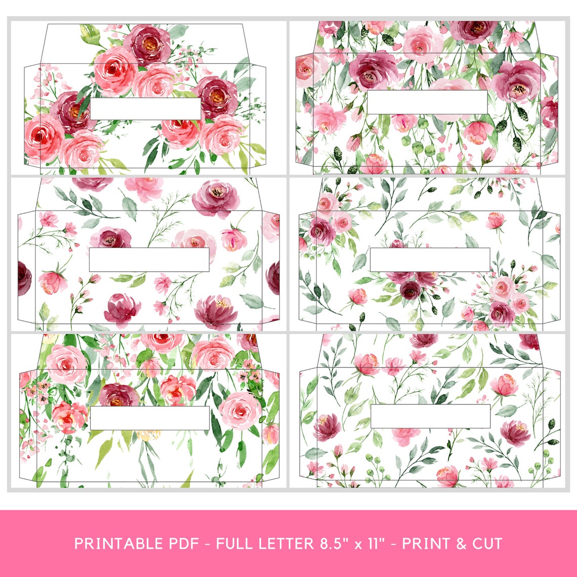 Printable Cash Envelopes With Trackers - Floral Set of 6 Cash Envelopes ...