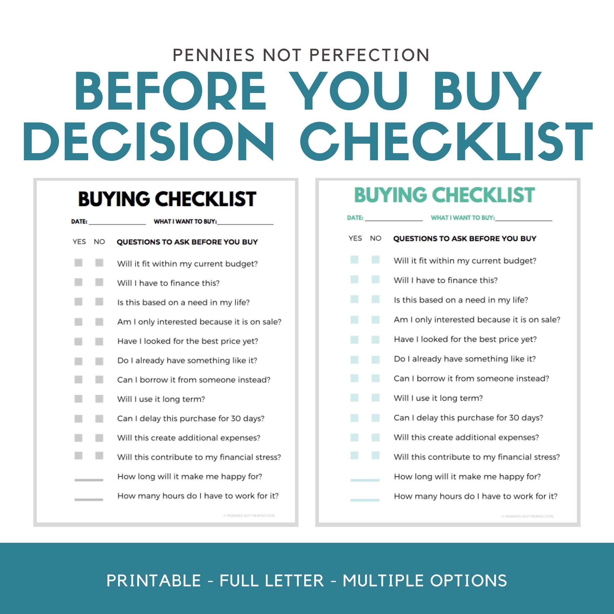 Purchase Decision Checklist Stop Impulse Buying Printable Etsy