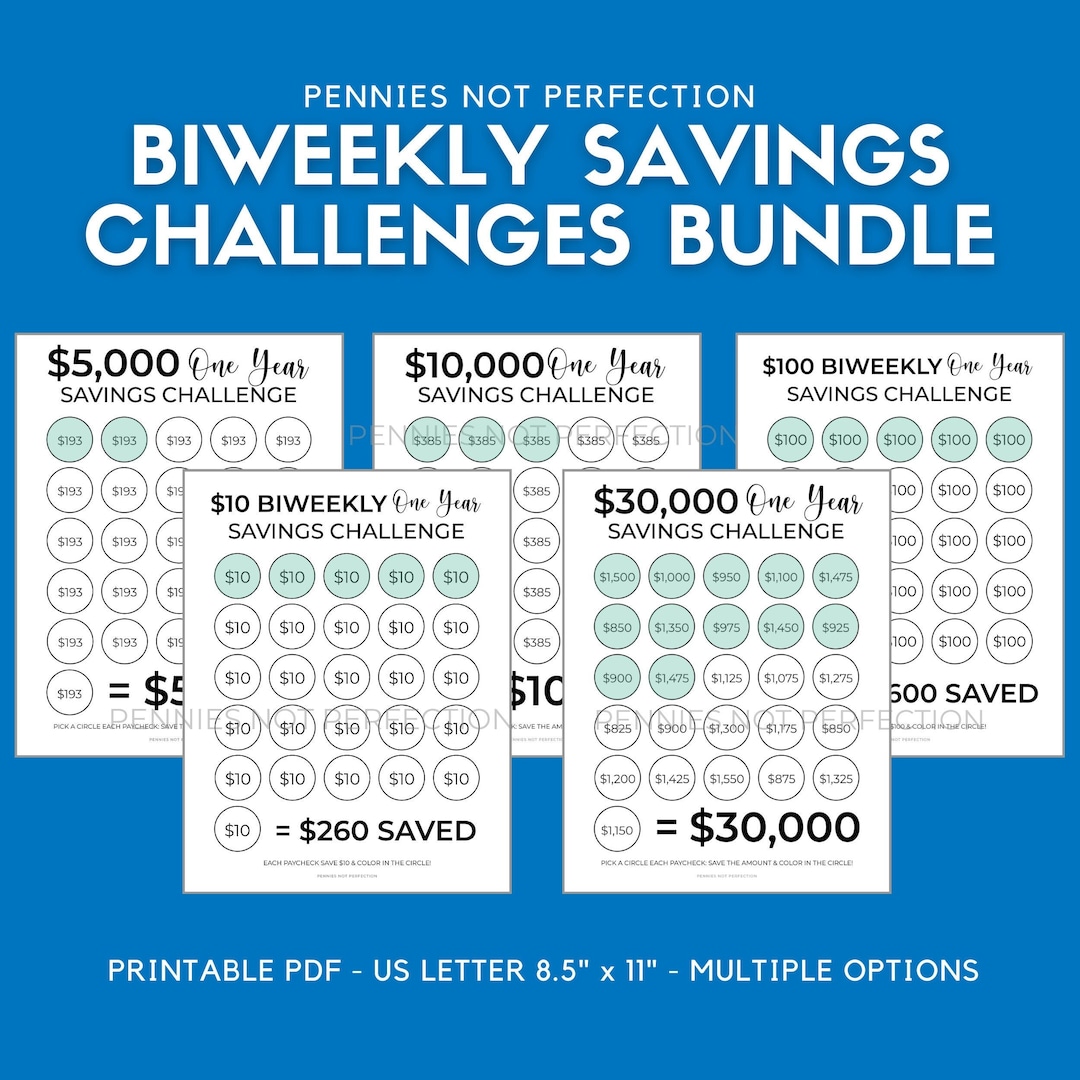 Biweekly Savings Challenge BUNDLE, Money Saving Challenge, Biweekly Savings Tracker Printable ...