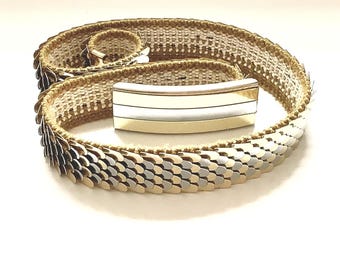 Vintage 70s Fish Scale Elastic Belt, Vintage Gold Tone Thin  display picture 2