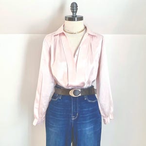 Vintage Pink Satin Blouse: Petite Impressions Silky Button-Up Top