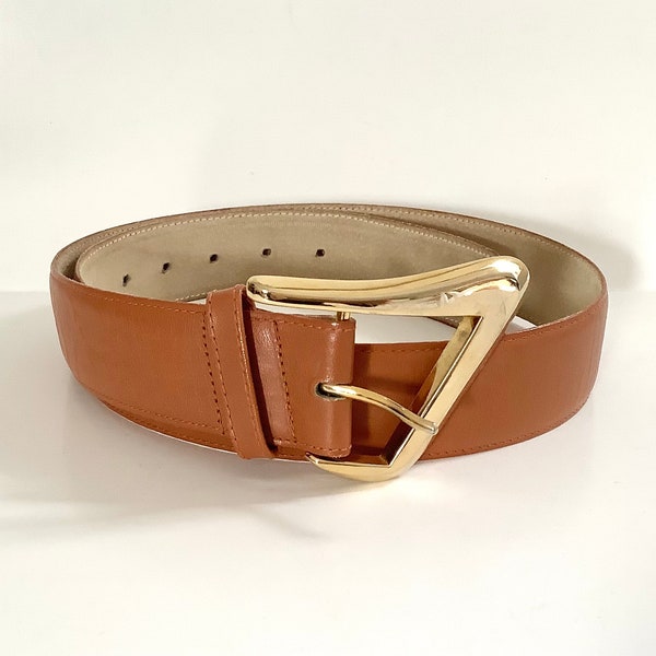 CHRISTIAN DIOR Tan Leather Belt,Brown Tan Genuine Leather Belt,Women Medium Belt,Gold Buckle,VGUC,Women Accessories,Funky Cool Vintage