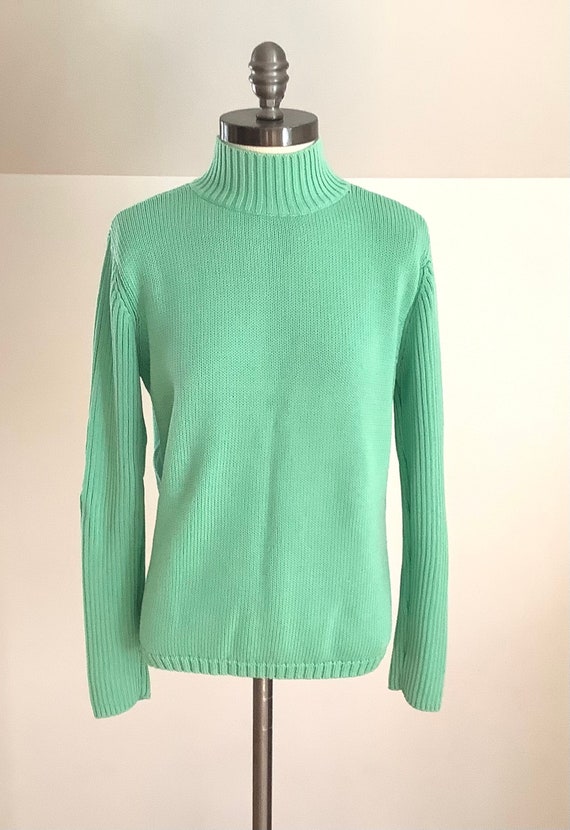 Vintage Green Mock-neck Sweater,Rib Knit Sweater,… - image 2