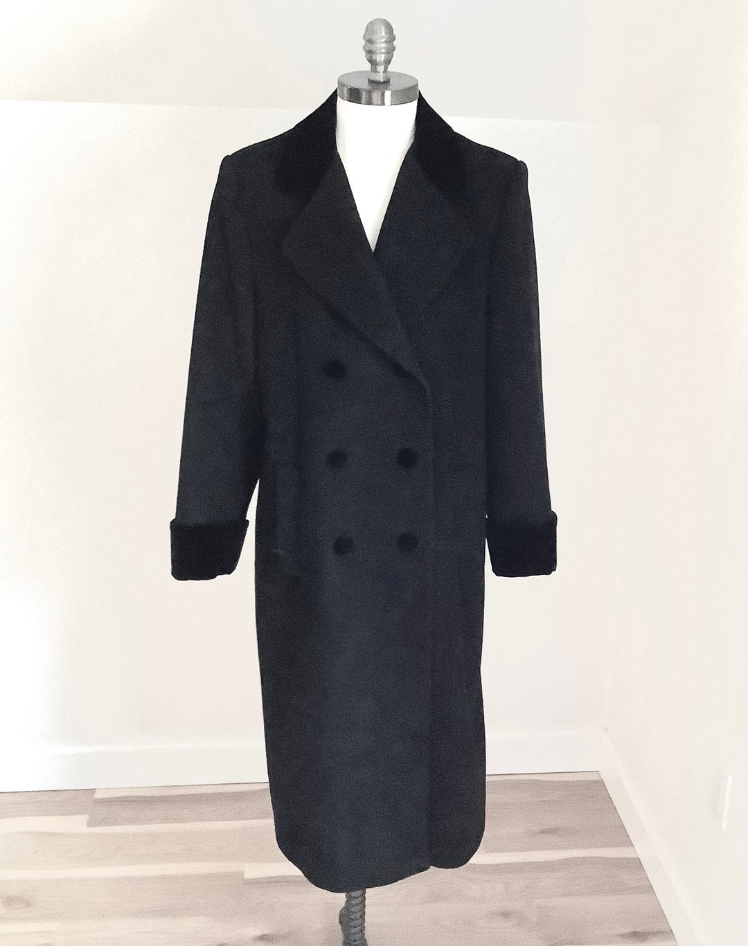 ジャケット・アウター Vintage Double Breasted Wool Long Coat Jones New York Vintage Pure Wool Black Double Breasted Coat