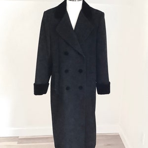 Vintage Liz Claiborne Black Wool Coat: Velvet Collar, Size 12P