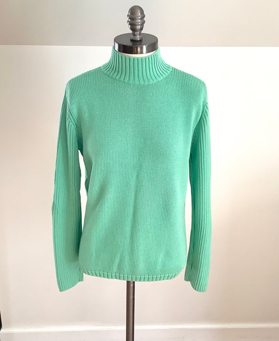 Vintage Green Mock-neck Sweater,Rib Knit Sweater,… - image 1