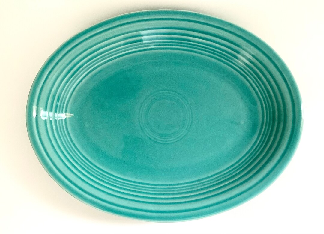 Vintage Fiestaware Oval Platter Plate Turquoise Blue Green Etsy