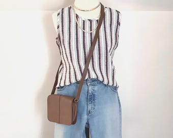 Vintage Gauze Sleeveless Top: Striped Cotton Summer Shirt