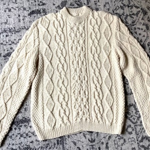 Vintage Handmade Fishermen Sweater,Beige Handknit Sweater,Off White Cableknit Sweater70s 80s Gender Neutral Clothing,Birthday Christmas Gift