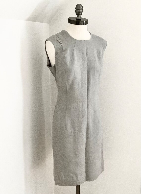 Vintage Adrienne Vitadini Linen Sheath Dress, Gray Fitted Size