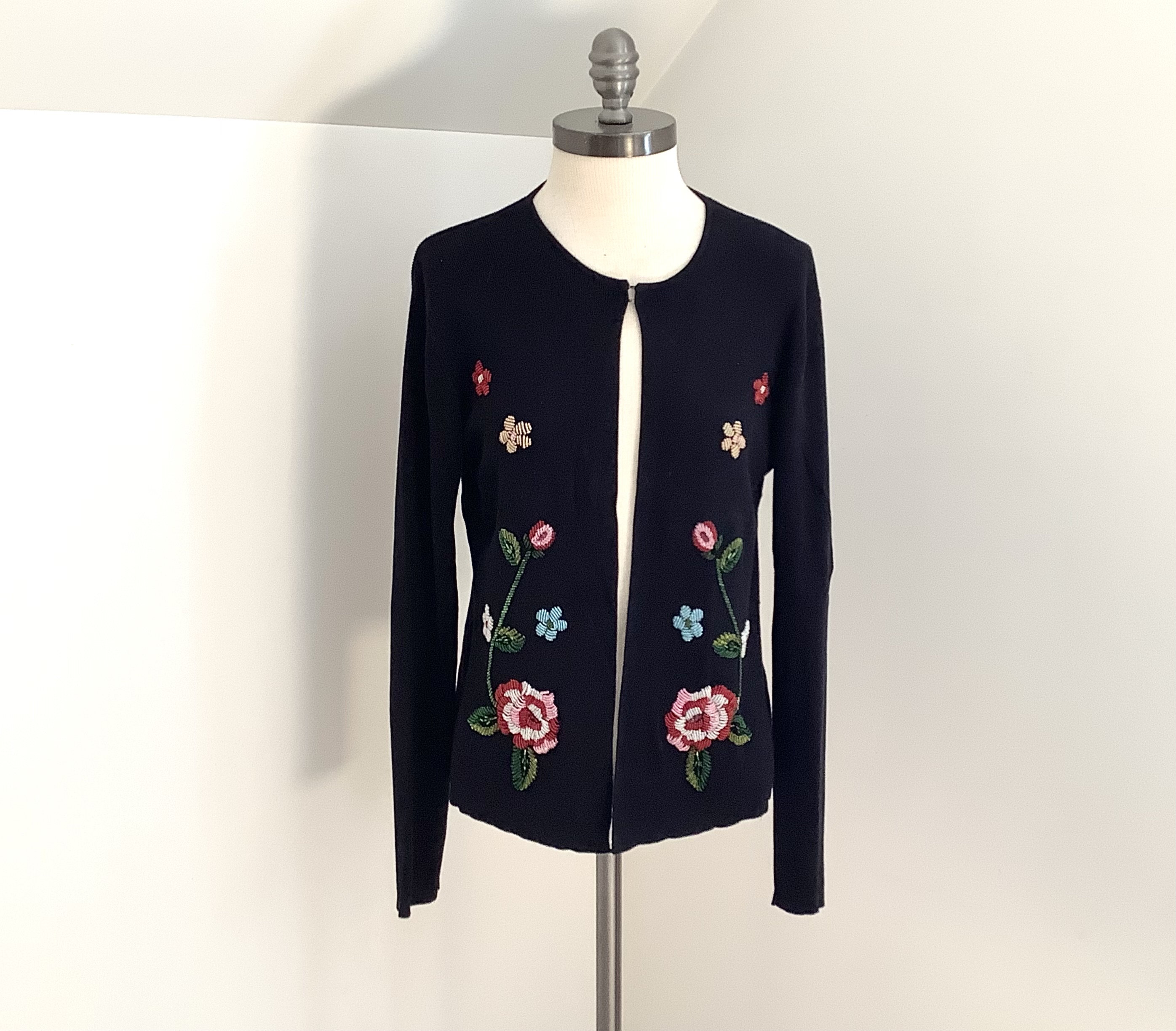 Vintage Black Silk Beaded Cardigan,floral Open Sweater