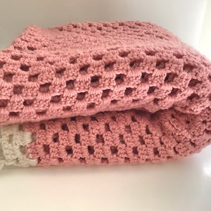 Handmade Crochet Pink Afghan: Vintage Fringe Throw Blanket
