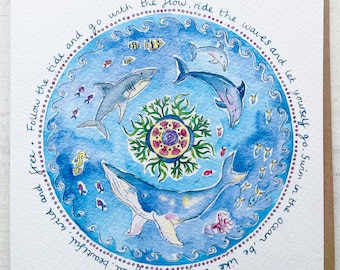 Vaya con la cita inspiradora de Flow Card Mindful Mandala de Janine Drayson